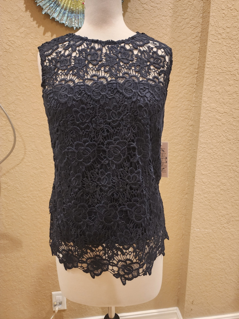 Nanette Lepore Navy Floral Crochet Lace Sleeveless Camisole